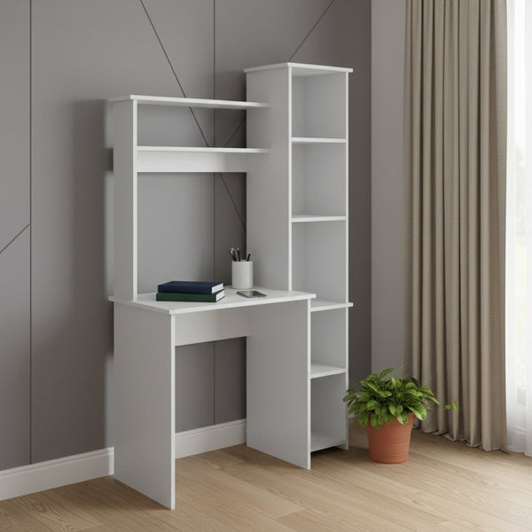 HomeRoots 39" White Wood Writing Desk and Bookshelf Set – Timeless Style, Spacious Storage, Perfect for Home Office 535147