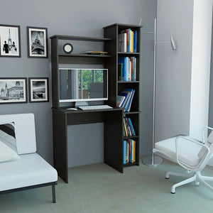 HomeRoots 40" Black Wood Writing Desk and Bookshelf Set – Stylish Workspace with Storage Solutions for Home 535148