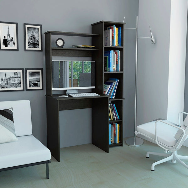 HomeRoots 40" Black Wood Writing Desk and Bookshelf Set – Stylish Workspace with Storage Solutions for Home 535148
