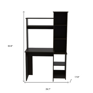 HomeRoots 40" Black Wood Writing Desk and Bookshelf Set – Stylish Workspace with Storage Solutions for Home 535148