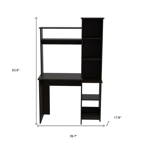HomeRoots 40" Black Wood Writing Desk and Bookshelf Set – Stylish Workspace with Storage Solutions for Home 535148