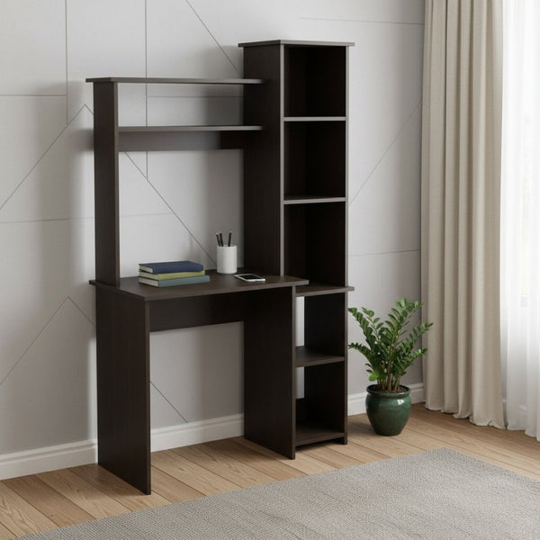 HomeRoots 40" Black Wood Writing Desk and Bookshelf Set – Stylish Workspace with Storage Solutions for Home 535148