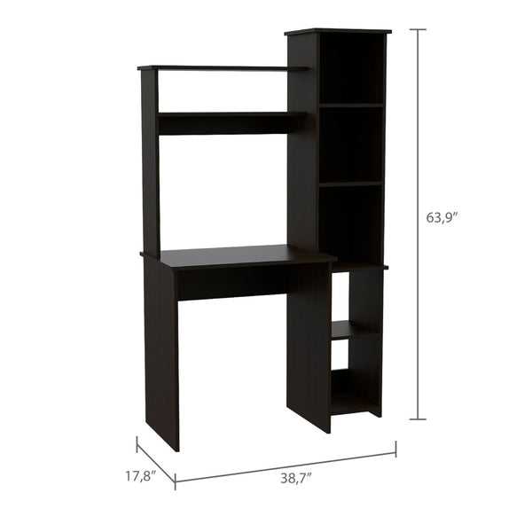 HomeRoots 40" Black Wood Writing Desk and Bookshelf Set – Stylish Workspace with Storage Solutions for Home 535148