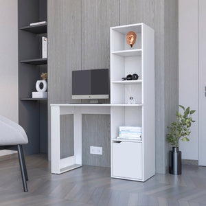 HomeRoots 39" Elegant White L/H-Shape Computer Desk with Integrated Storage for Modern Home Offices & Studios 535152