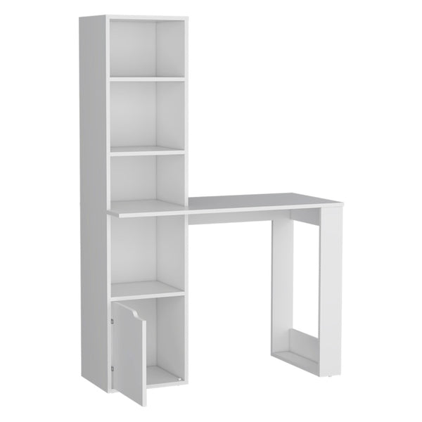 HomeRoots 39" Elegant White L/H-Shape Computer Desk with Integrated Storage for Modern Home Offices & Studios 535152