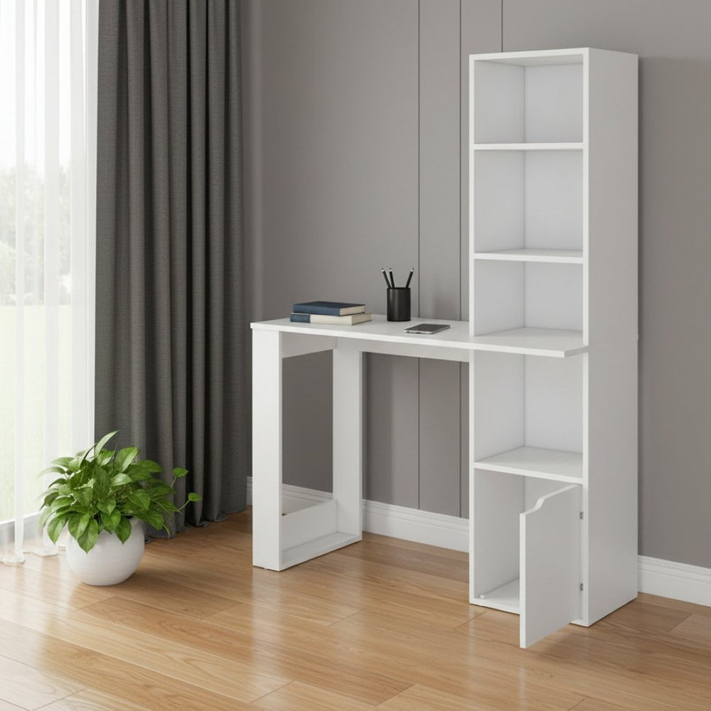 HomeRoots 39" Elegant White L/H-Shape Computer Desk with Integrated Storage for Modern Home Offices & Studios 535152