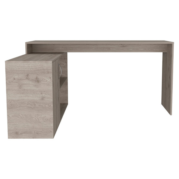 HomeRoots 60" Light Gray Wood L-Shaped Writing Desk - Modern Workspace with Ample Storage for Home Office Use 535155