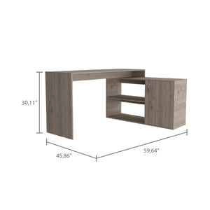 HomeRoots 60" Light Gray Wood L-Shaped Writing Desk - Modern Workspace with Ample Storage for Home Office Use 535155