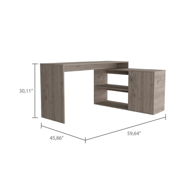 HomeRoots 60" Light Gray Wood L-Shaped Writing Desk - Modern Workspace with Ample Storage for Home Office Use 535155