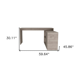 HomeRoots 60" Light Gray Wood L-Shaped Writing Desk - Modern Workspace with Ample Storage for Home Office Use 535155