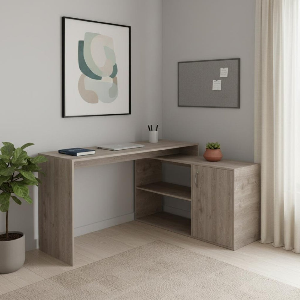 HomeRoots 60" Light Gray Wood L-Shaped Writing Desk - Modern Workspace with Ample Storage for Home Office Use 535155