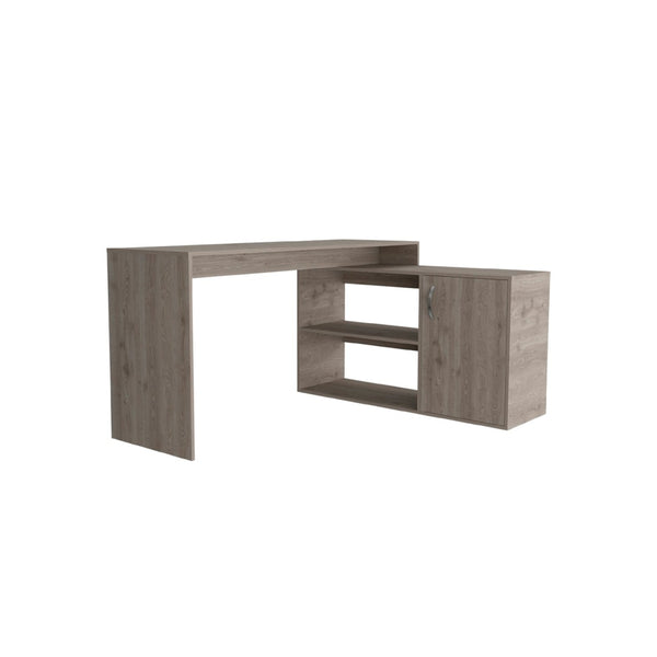HomeRoots 60" Light Gray Wood L-Shaped Writing Desk - Modern Workspace with Ample Storage for Home Office Use 535155