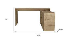 HomeRoots 60" Oak Wood L-Shaped Writing Desk - Stylish, Space-Saving Design with Ample Storage for Home Office 535156