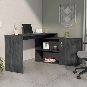 HomeRoots 60" Dark Gray L-Shaped Writing Desk - Stylish, Space-Saving Office Solution with Ample Storage Space 535157