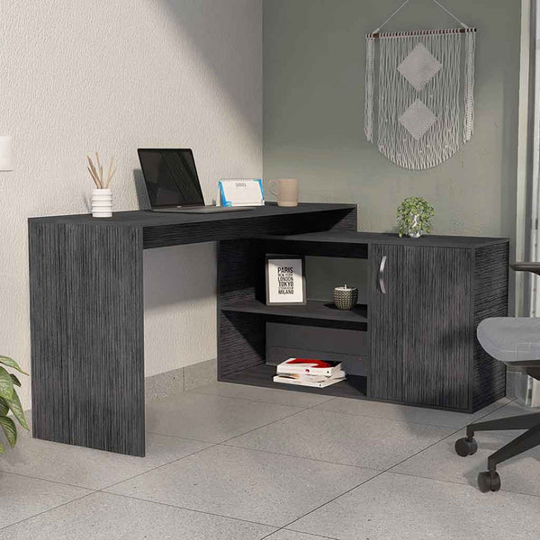 HomeRoots 60" Dark Gray L-Shaped Writing Desk - Stylish, Space-Saving Office Solution with Ample Storage Space 535157