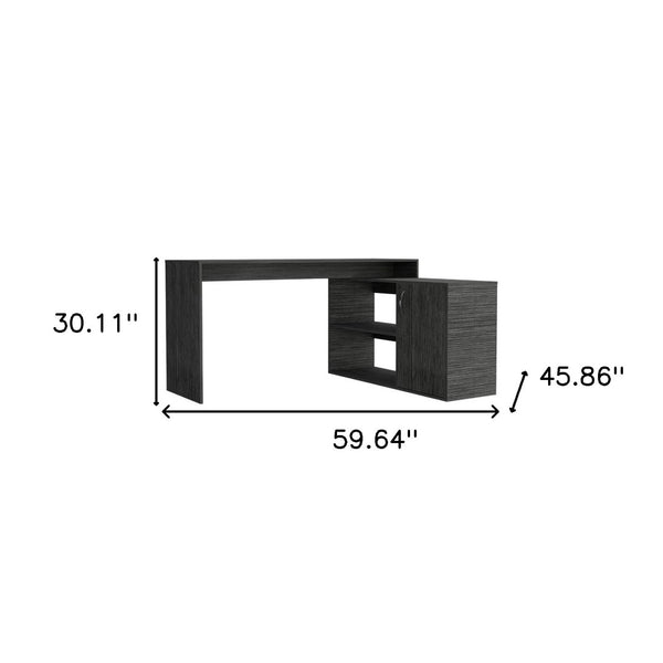 HomeRoots 60" Dark Gray L-Shaped Writing Desk - Stylish, Space-Saving Office Solution with Ample Storage Space 535157