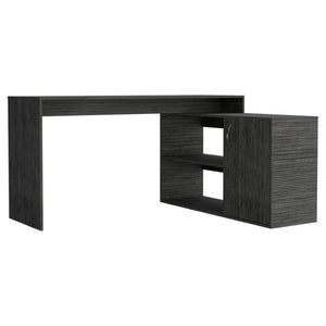 HomeRoots 60" Dark Gray L-Shaped Writing Desk - Stylish, Space-Saving Office Solution with Ample Storage Space 535157