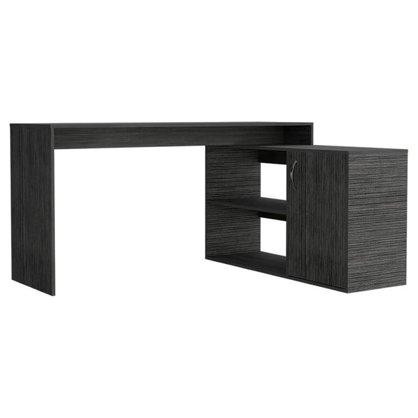 HomeRoots 60" Dark Gray L-Shaped Writing Desk - Stylish, Space-Saving Office Solution with Ample Storage Space 535157