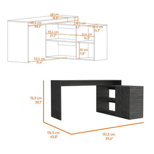 HomeRoots 60" Dark Gray L-Shaped Writing Desk - Stylish, Space-Saving Office Solution with Ample Storage Space 535157