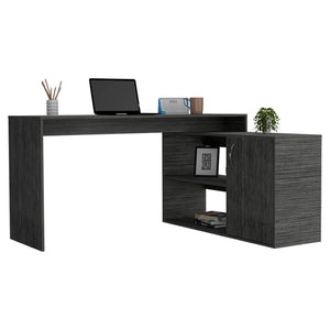 HomeRoots 60" Dark Gray L-Shaped Writing Desk - Stylish, Space-Saving Office Solution with Ample Storage Space 535157