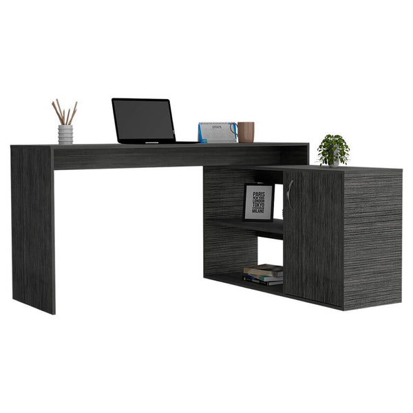 HomeRoots 60" Dark Gray L-Shaped Writing Desk - Stylish, Space-Saving Office Solution with Ample Storage Space 535157