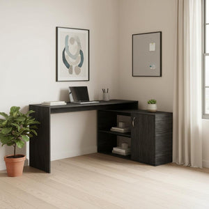HomeRoots 60" Dark Gray L-Shaped Writing Desk - Stylish, Space-Saving Office Solution with Ample Storage Space 535157
