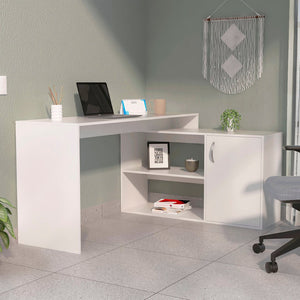 HomeRoots 60" White L-Shaped Writing Desk for Home Office – Stylish, Compact, and Efficient Workspace Solution 535158