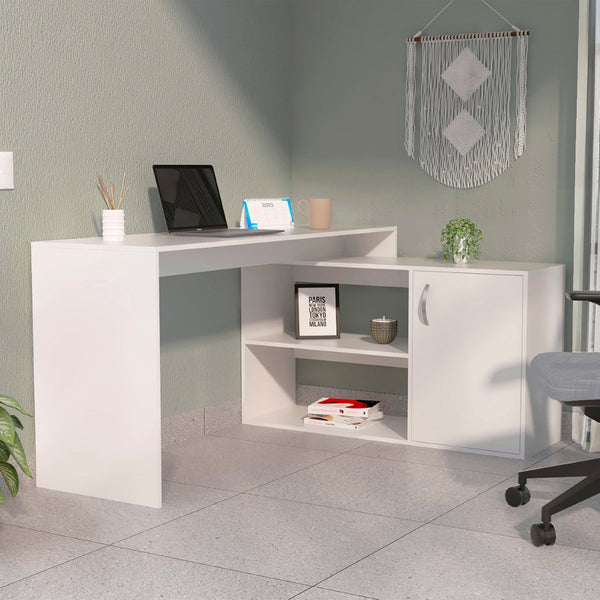 HomeRoots 60" White L-Shaped Writing Desk for Home Office – Stylish, Compact, and Efficient Workspace Solution 535158
