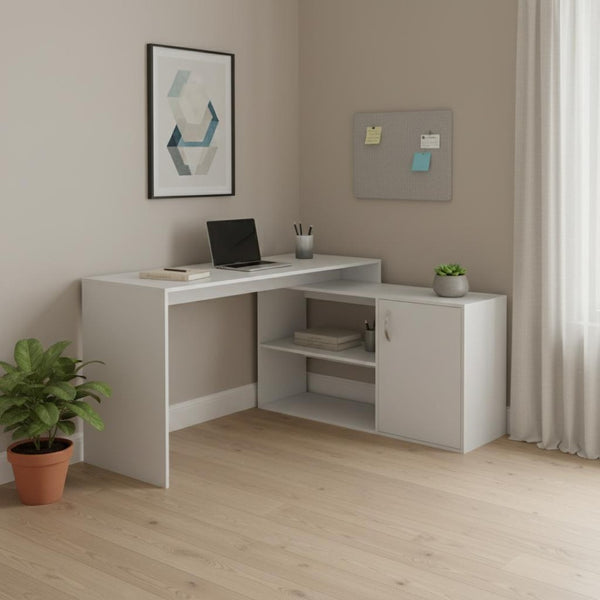 HomeRoots 60" White L-Shaped Writing Desk for Home Office – Stylish, Compact, and Efficient Workspace Solution 535158