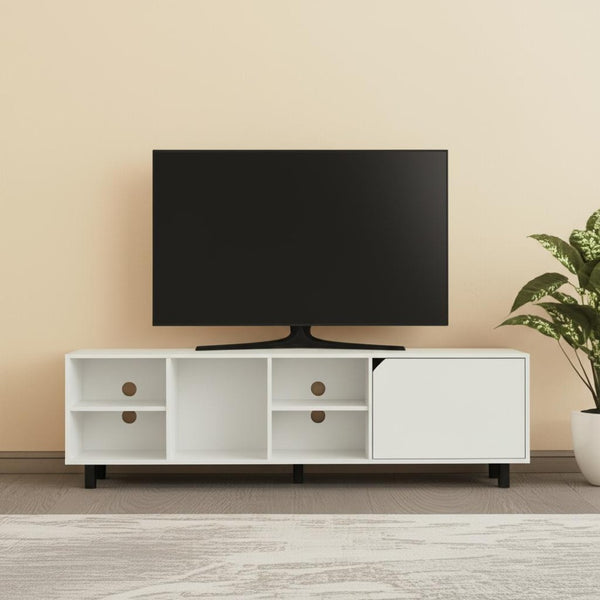 HomeRoots 71" White Wood Open Shelving Entertainment Center & Bookcase - Modern Storage for TVs & Decor 535161