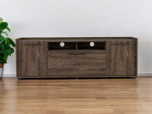 HomeRoots 59" Brown Wood TV Stand with Enclosed Storage & Open Shelves for Media & Decorative Display Solutions 535162