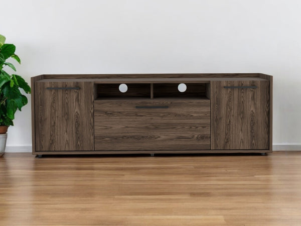 HomeRoots 59" Brown Wood TV Stand with Enclosed Storage & Open Shelves for Media & Decorative Display Solutions 535162