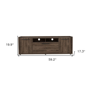 HomeRoots 59" Brown Wood TV Stand with Enclosed Storage & Open Shelves for Media & Decorative Display Solutions 535162