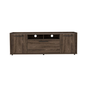 HomeRoots 59" Brown Wood TV Stand with Enclosed Storage & Open Shelves for Media & Decorative Display Solutions 535162