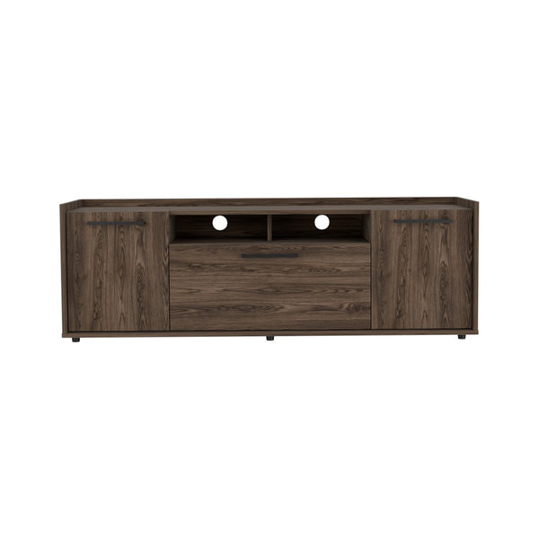 HomeRoots 59" Brown Wood TV Stand with Enclosed Storage & Open Shelves for Media & Decorative Display Solutions 535162