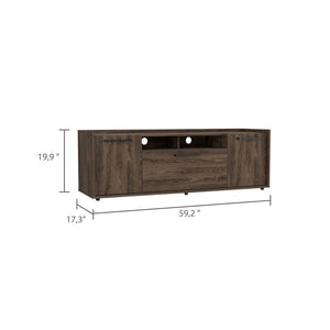 HomeRoots 59" Brown Wood TV Stand with Enclosed Storage & Open Shelves for Media & Decorative Display Solutions 535162