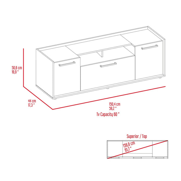 HomeRoots 59" Brown Wood TV Stand with Enclosed Storage & Open Shelves for Media & Decorative Display Solutions 535162