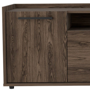 HomeRoots 59" Brown Wood TV Stand with Enclosed Storage & Open Shelves for Media & Decorative Display Solutions 535162