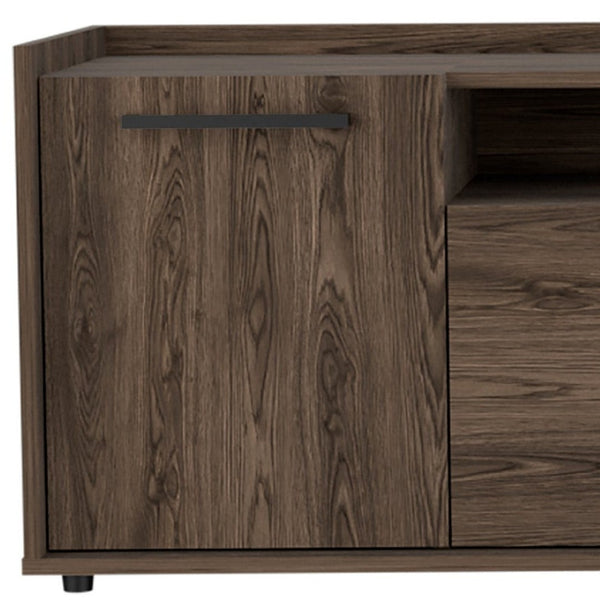 HomeRoots 59" Brown Wood TV Stand with Enclosed Storage & Open Shelves for Media & Decorative Display Solutions 535162
