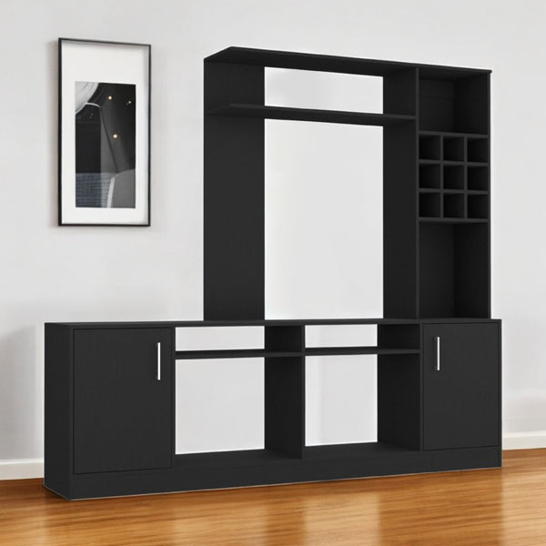 HomeRoots 78" Modern Black Wood Entertainment Center with Bookcase & Open Storage for Stylish Living Spaces 535163