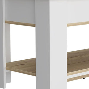 HomeRoots 40" Oak and White Storage Bench with Hidden Compartment, Seating for Two & Stylish Shoe Rack 535165