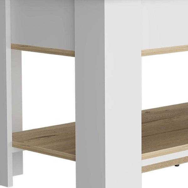 HomeRoots 40" Oak and White Storage Bench with Hidden Compartment, Seating for Two & Stylish Shoe Rack 535165