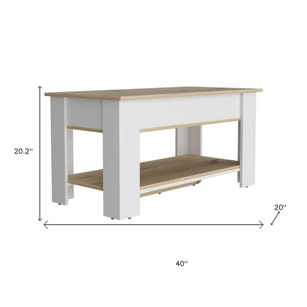 HomeRoots 40" Oak and White Storage Bench with Hidden Compartment, Seating for Two & Stylish Shoe Rack 535165