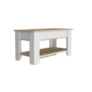 HomeRoots 40" Oak and White Storage Bench with Hidden Compartment, Seating for Two & Stylish Shoe Rack 535165
