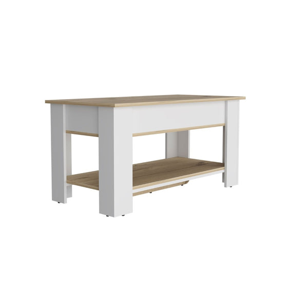 HomeRoots 40" Oak and White Storage Bench with Hidden Compartment, Seating for Two & Stylish Shoe Rack 535165