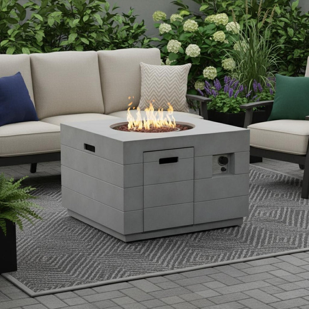 HomeRoots 50000 BTU Gray Aluminum Natural Gas Fire Pit Table - Stylish, Durable & Perfect for Outdoor Gatherings 535174