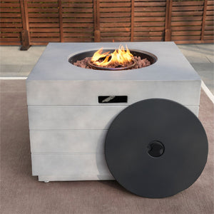 HomeRoots 50000 BTU Gray Aluminum Natural Gas Fire Pit Table - Stylish, Durable & Perfect for Outdoor Gatherings 535174