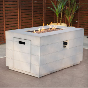 Homeroots 28" Gray Aluminum Natural Gas Rectangular Fire Pit Table With Cover   535175
