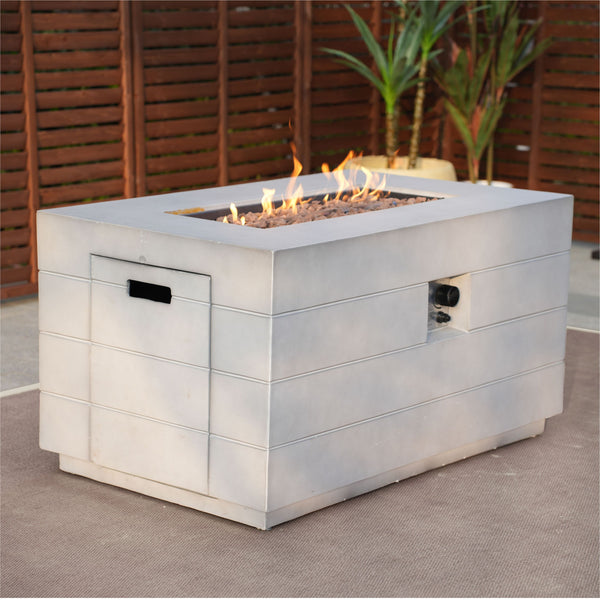 Homeroots 28" Gray Aluminum Natural Gas Rectangular Fire Pit Table With Cover   535175