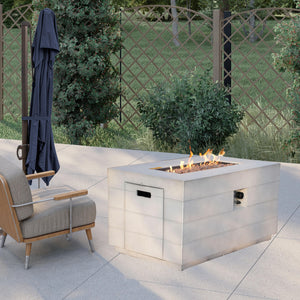 Homeroots 28" Gray Aluminum Natural Gas Rectangular Fire Pit Table With Cover   535175